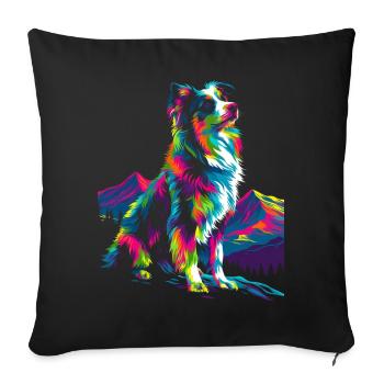 Border Collie Dog Mountain Forest Pop Art - Sofa pillowcase 17,3'' x 17,3'' (45 x 45 cm) - black - Front