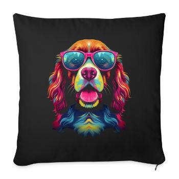 Brittany Spaniel Chien Lunettes Pop Art - Housse de coussin décorative 45 x 45 cm - noir - Devant