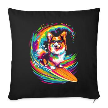 Corgi Dog Surfing Sunglasses Pop Art - Sofa pillowcase 17,3'' x 17,3'' (45 x 45 cm) - black - Front
