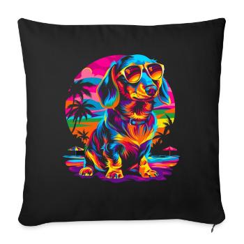Dachshund Dog Sunglasses Beach Sunset Butt - Sofa pillowcase 17,3'' x 17,3'' (45 x 45 cm) - black - Front