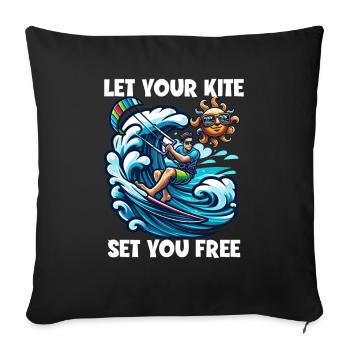 Kitesurf Laissez votre cerf-volant vous libérer Kitesurfeur - Housse de coussin décorative 45 x 45 cm - noir - Devant