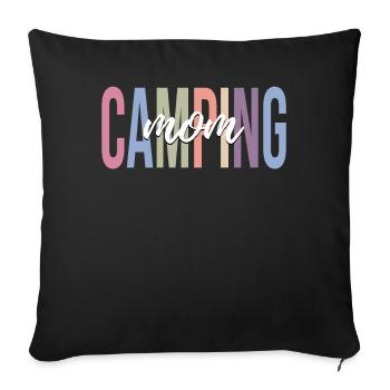 Camping Mom Rv Camper Camping pour femmes - Housse de coussin décorative 45 x 45 cm - noir - Devant