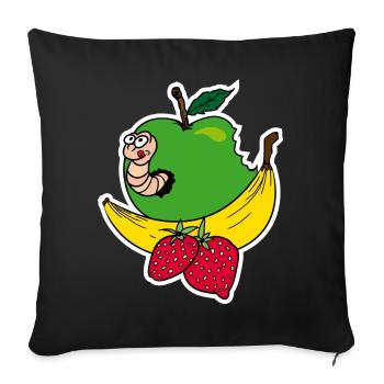 Happy Worm - liebevolle Früchte - Sofakissenbezug 45 x 45 cm - Schwarz - Vorne