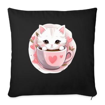 Loving Coffee Cat Kitten in Mug Cat Love - Sofakissenbezug 45 x 45 cm - Schwarz - Vorne