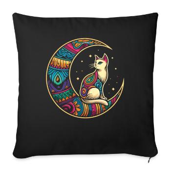 Chat Tribal Lune - Housse de coussin décorative 45 x 45 cm - noir - Devant