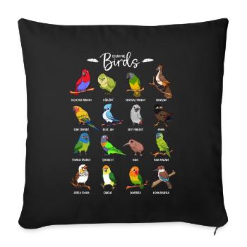 Lots of colorful birds - Sofa pillowcase 17,3'' x 17,3'' (45 x 45 cm) - black - Front