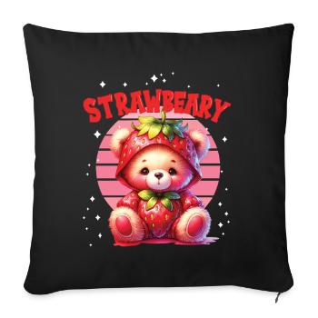 Petit ours kawaii japonais avec des fraises en costume - Housse de coussin décorative 45 x 45 cm - noir - Devant