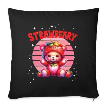 Petit ours kawaii japonais avec des fraises en costume - Housse de coussin décorative 45 x 45 cm - noir - Devant
