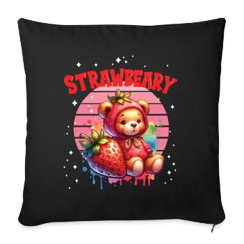 Petit ours kawaii japonais avec des fraises en costume - Housse de coussin décorative 45 x 45 cm - noir - Devant