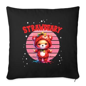 Petit ours kawaii japonais avec des fraises en costume - Housse de coussin décorative 45 x 45 cm - noir - Devant