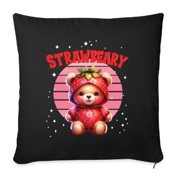 Petit ours kawaii japonais avec des fraises en costume - Housse de coussin décorative 45 x 45 cm - noir - Devant