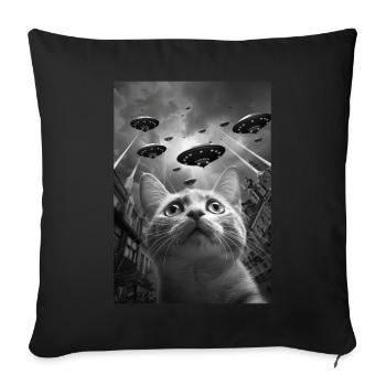 Chat selfie OVNI - Housse de coussin décorative 45 x 45 cm - noir - Devant