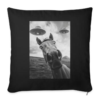 Cheval selfie OVNI - Housse de coussin décorative 45 x 45 cm - noir - Devant