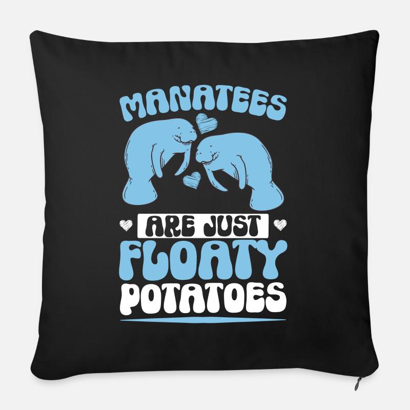 Manatees are simply floating potatoes Manatee - Sofa pillowcase 17,3'' x 17,3'' (45 x 45 cm) - black