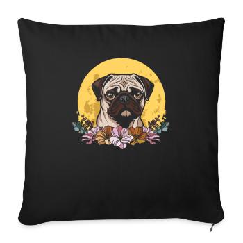 Pug Dog Wild Floral Moon - Sofa pillowcase 17,3'' x 17,3'' (45 x 45 cm) - black - Front