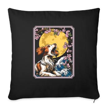 Brittany Spaniel Japon Cherry Blossom Lune - Housse de coussin décorative 45 x 45 cm - noir - Devant