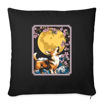 Corgi Japan Cherry Blossom Moon - Sofakissenbezug 45 x 45 cm - Schwarz - Vorne