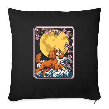 Cocker Spaniel Japon Cherry Blossom Moon - Housse de coussin décorative 45 x 45 cm - noir - Devant