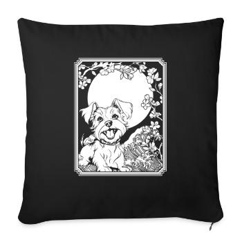 Yorkshire Terrier Japon Cherry Blossom Lune - Housse de coussin décorative 45 x 45 cm - noir - Devant