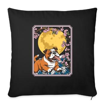 Bulldog Japon Cherry Blossom Lune - Housse de coussin décorative 45 x 45 cm - noir - Devant
