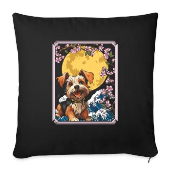 Yorkshire Terrier Japon Cherry Blossom Lune - Housse de coussin décorative 45 x 45 cm - noir - Devant