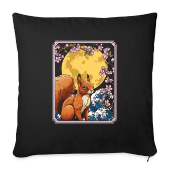 Squirrel Japan Cherry Blossom Moon - Sofa pillowcase 17,3'' x 17,3'' (45 x 45 cm) - black - Front
