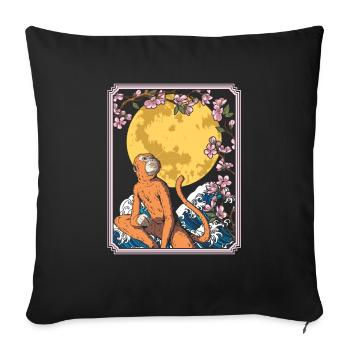 Singe Japon Cerisier Fleur Lune - Housse de coussin décorative 45 x 45 cm - noir - Devant