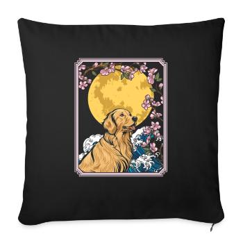 Golden Retriever Japan Cherry Blossom Moon - Sofa pillowcase 17,3'' x 17,3'' (45 x 45 cm) - black - Front