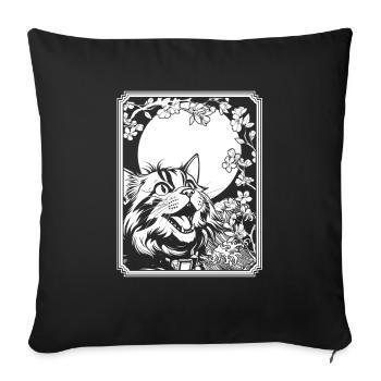 Chat Japon Fleur De Cerisier Lune - Housse de coussin décorative 45 x 45 cm - noir - Devant