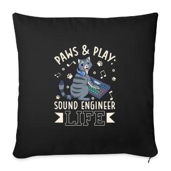 Cat at the Mixer - Ingénieur du son - Housse de coussin décorative 45 x 45 cm - noir - Devant