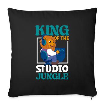 Lion at the mixing desk - sound engineering - Sofa pillowcase 17,3'' x 17,3'' (45 x 45 cm) - black - Front