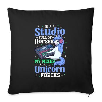 Unicorn Forces at the Mixing Desk - Sound Engineer - Sofa pillowcase 17,3'' x 17,3'' (45 x 45 cm) - black - Front