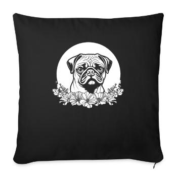 Pug Dog Wild Floral Moon - Sofa pillowcase 17,3'' x 17,3'' (45 x 45 cm) - black - Front