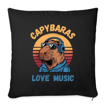 Capybaras love music - Sofa pillowcase 17,3'' x 17,3'' (45 x 45 cm) - black - Front