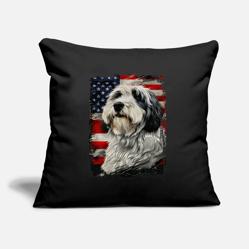 Drapeau américain Bobtail Housse de coussin décorative 45 x 45 cm