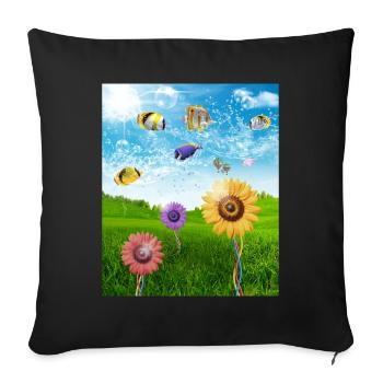 Frutiger Aero Esthétique Tech Paysage Poissons Soleil - Housse de coussin décorative 45 x 45 cm - noir - Devant