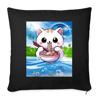 Frutiger Aero Aesthetic Tech Kawaii Ramen Katzenfi - Sofakissenbezug 45 x 45 cm - Schwarz - Vorne