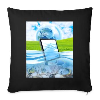Frutiger Aero Aesthetic Tech Wasserfische Monitor - Sofakissenbezug 45 x 45 cm - Schwarz - Vorne