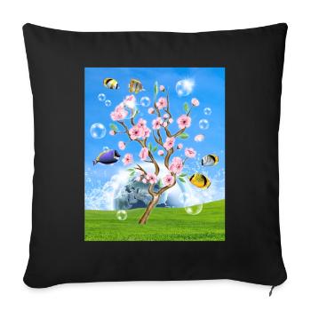 Frutiger Aero Aesthetic Tech Kirschblütenfische Bl - Sofakissenbezug 45 x 45 cm - Schwarz - Vorne