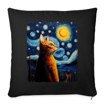 Chat Orange Abyssin Nuit Étoilée Peinture - Housse de coussin décorative 45 x 45 cm - noir - Devant