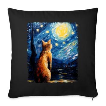 Chat Orange Abyssin Nuit Étoilée Peinture - Housse de coussin décorative 45 x 45 cm - noir - Devant