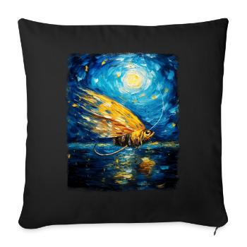 Pêche à la mouche Pêcheur Nuit étoilée Peinture - Housse de coussin décorative 45 x 45 cm - noir - Devant
