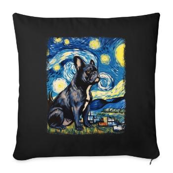 Bouledogue français Frenchie Chien Nuit étoilée - Housse de coussin décorative 45 x 45 cm - noir - Devant