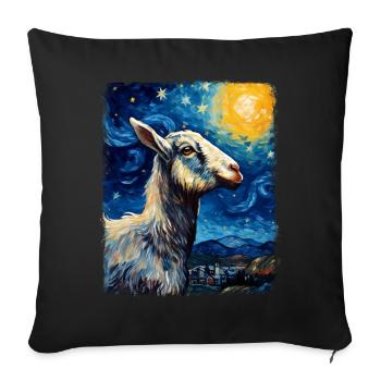 Chèvre Ferme Animaux Fermier Nuit Étoilée Peinture - Housse de coussin décorative 45 x 45 cm - noir - Devant