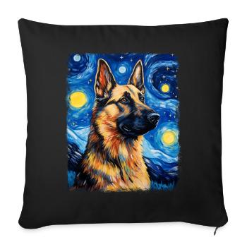 German Shepherd Starry Night Painting - Sofa pillowcase 17,3'' x 17,3'' (45 x 45 cm) - black - Front