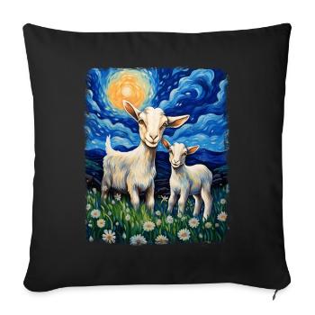 chèvres animaux de la ferme fermier peinture nuit étoilée - Housse de coussin décorative 45 x 45 cm - noir - Devant