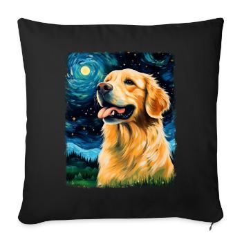 Golden Retriever chien Nuit étoilée peinture - Housse de coussin décorative 45 x 45 cm - noir - Devant