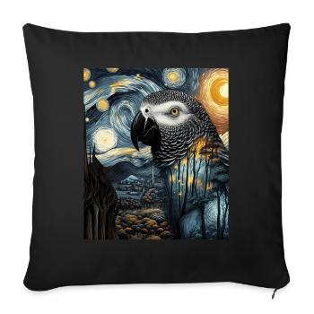 African African Grey Parrot Bird Starry Night Painting - Sofa pillowcase 17,3'' x 17,3'' (45 x 45 cm) - black - Front