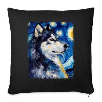 Alaskan Malamute Chien Nuit étoilée Peinture - Housse de coussin décorative 45 x 45 cm - noir - Devant