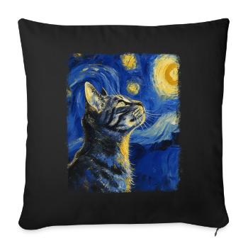 American Shorthair Cat Starry Night Painting - Sofa pillowcase 17,3'' x 17,3'' (45 x 45 cm) - black - Front